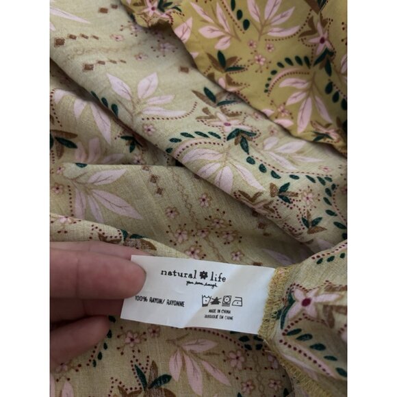 Natural Life Rayon Oversized Flowy Floral Mustard Dress Large Summer Cottagecore - Picture 10 of 10